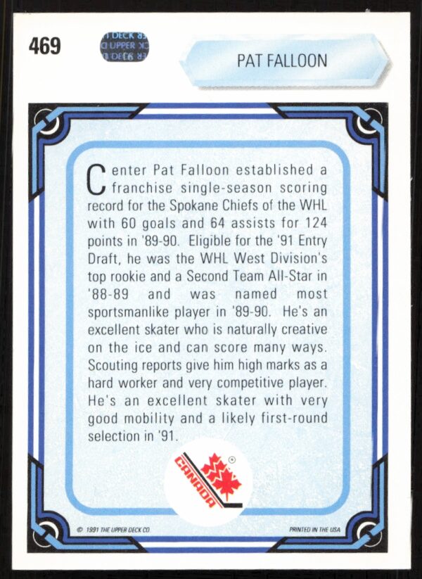 1990-91 Upper Deck Pat Falloon #469 (Back)