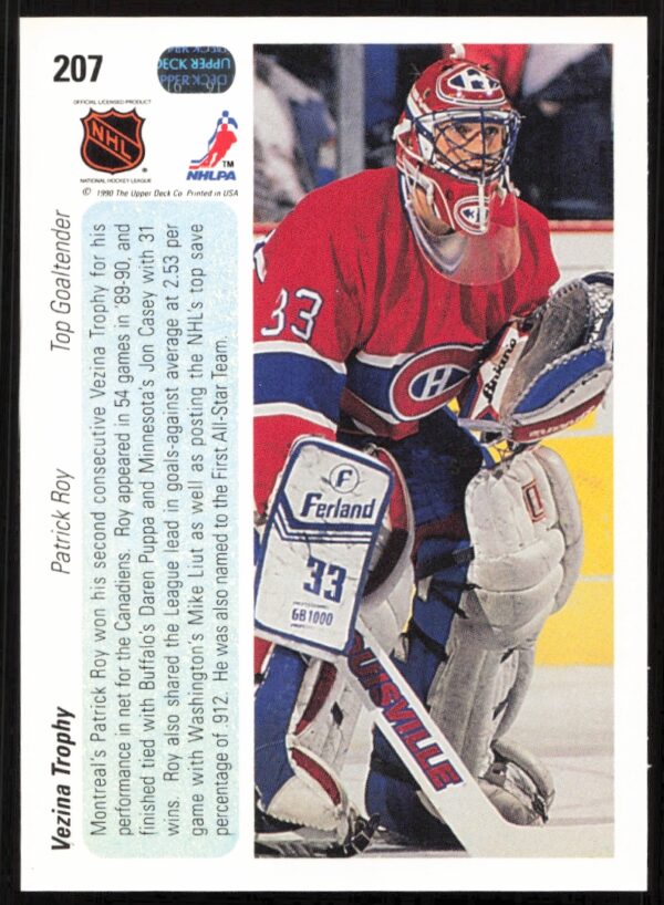 1990-91 Upper Deck Patrick Roy #207 (Back)