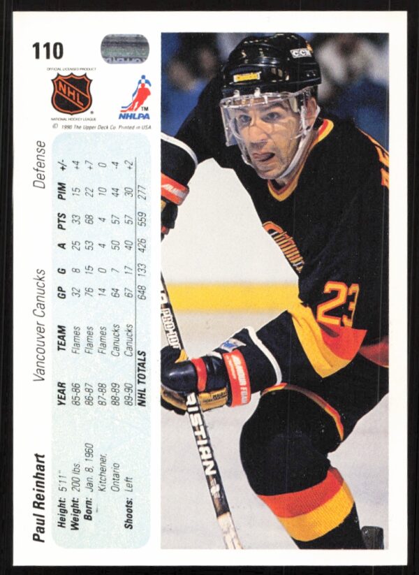 1990-91 Upper Deck Paul Reinhart #110 (Back)