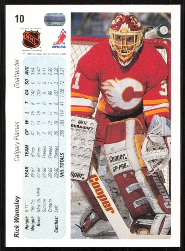 1990-91 Upper Deck Rick Wamsley #10 (Back)