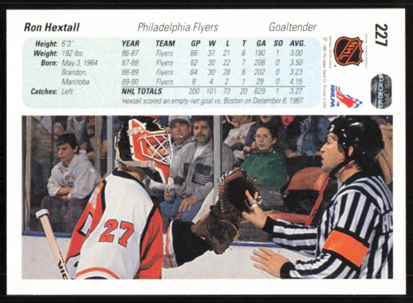 1990-91 Upper Deck Ron Hextall #227 (Back)