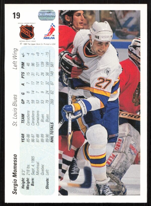 1990-91 Upper Deck Sergio Momesso #19 (Back)