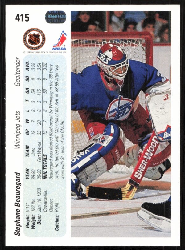 1990-91 Upper Deck Stephane Beauregard #415 (Back)