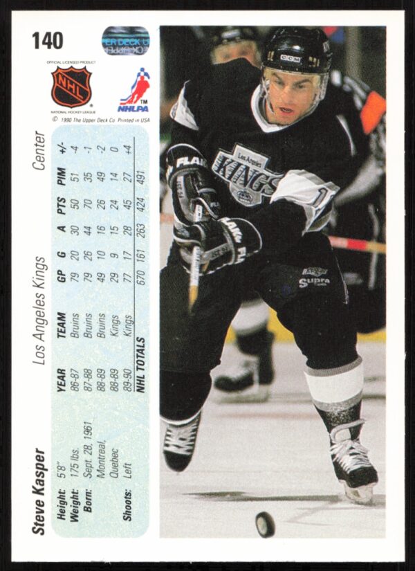 1990-91 Upper Deck Steve Kasper #140 (Back)