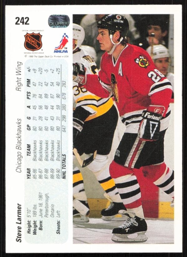 1990-91 Upper Deck Steve Larmer #242 (Back)