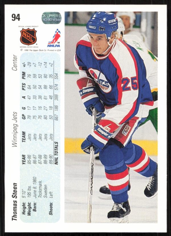 1990-91 Upper Deck Thomas Steen #94 (Back)