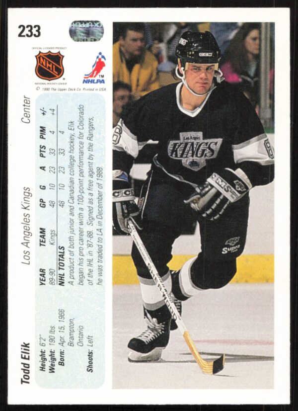 1990-91 Upper Deck Todd Elik #233 (Back)