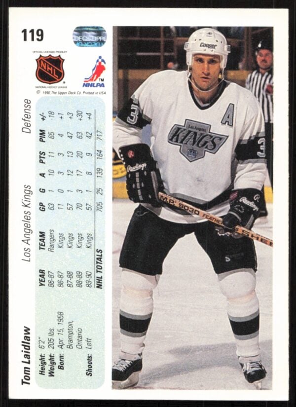 1990-91 Upper Deck Tom Laidlaw #119 (Back)