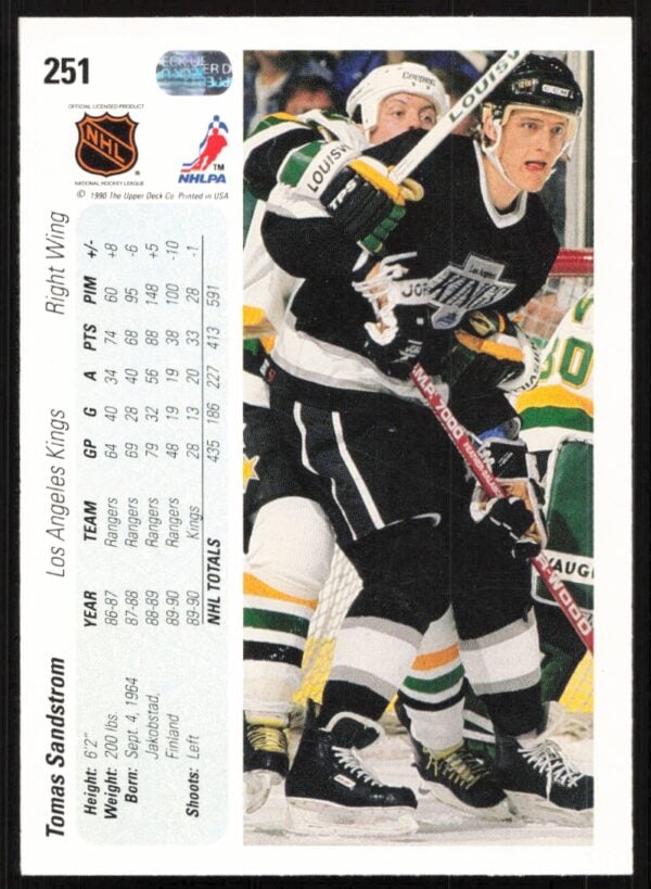 1990-91 Upper Deck Tomas Sandstrom #251 (Back)