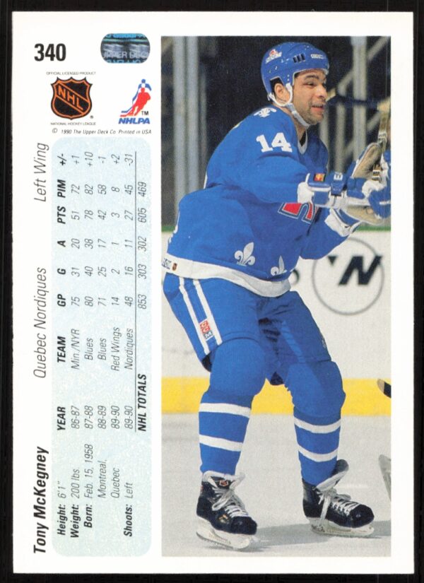 1990-91 Upper Deck Tony McKegney #340 (Back)