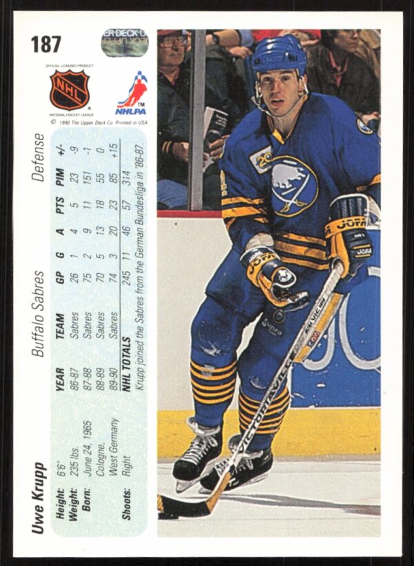 1990-91 Upper Deck Uwe Krupp #187 (Back)