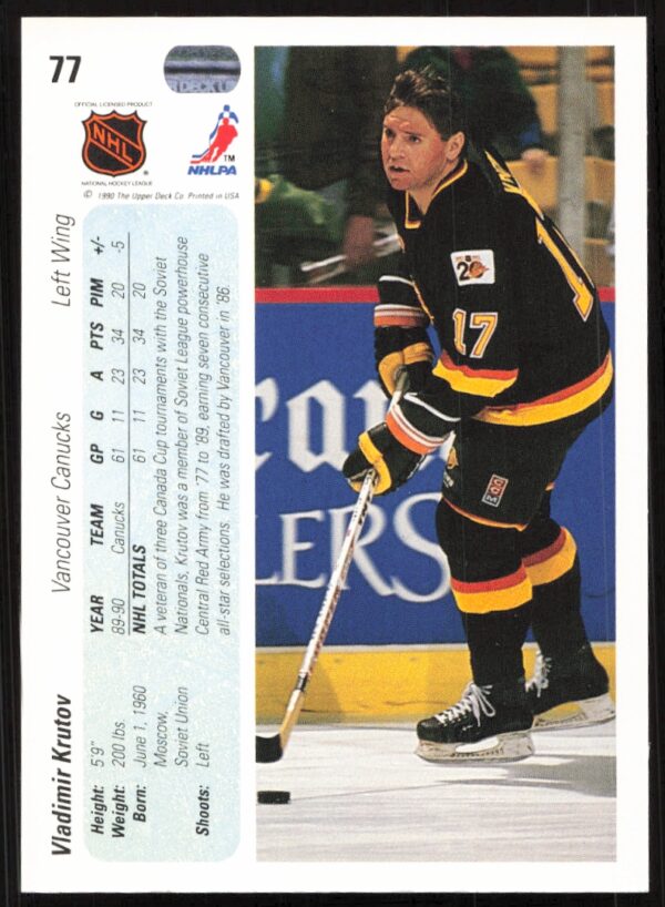 1990-91 Upper Deck Vladimir Krutov #77 (Back)