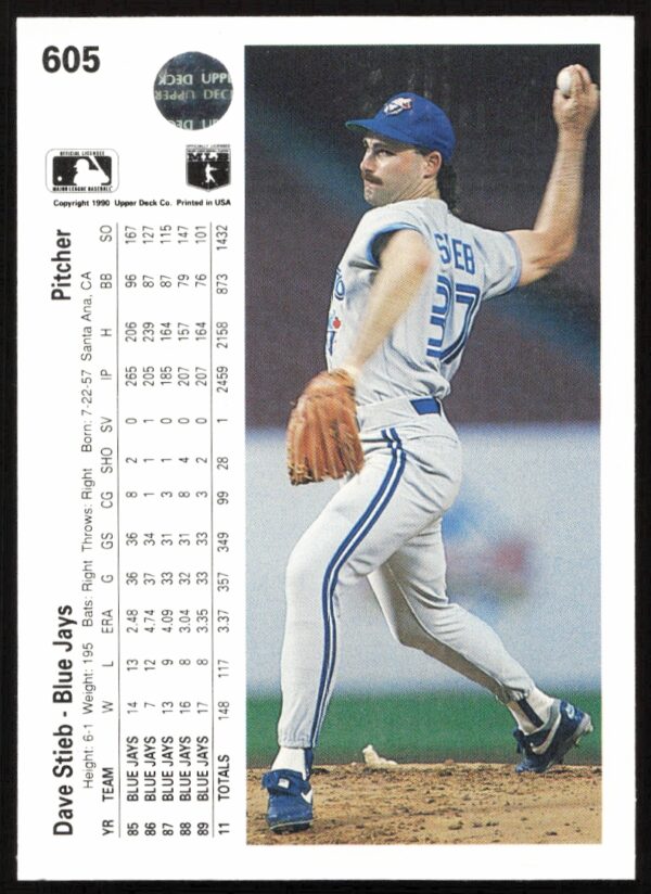 1990 Upper Deck Dave Stieb #605 (Back)