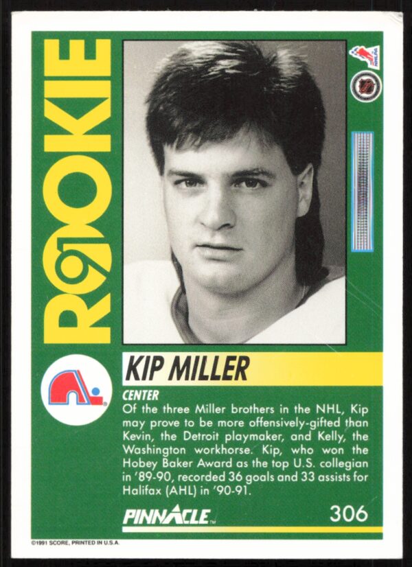 1991-92 Pinnacle Kip Miller #306 (Back)