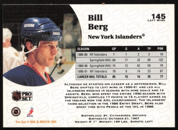 1991-92 Pro Set NHL Bill Berg #145 (Back)