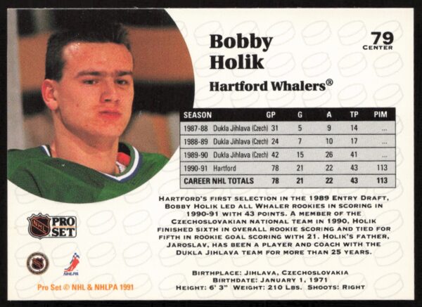 1991-92 Pro Set NHL Bobby Holik #79 (Back)