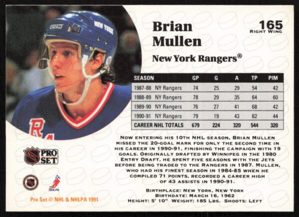 1991-92 Pro Set NHL Brian Mullen #165 (Back)