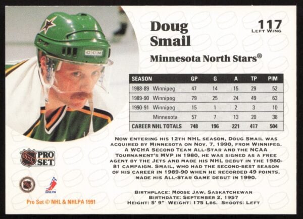 1991-92 Pro Set NHL Doug Smail #117 (Back)