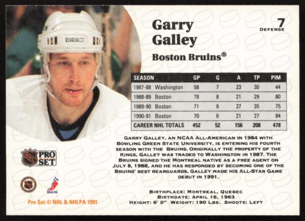 1991-92 Pro Set NHL Garry Galley #7 (Back)