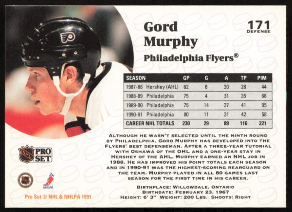 1991-92 Pro Set NHL Gord Murphy #171 (Back)