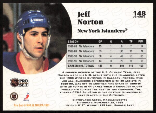 1991-92 Pro Set NHL Jeff Norton #148 (Back)