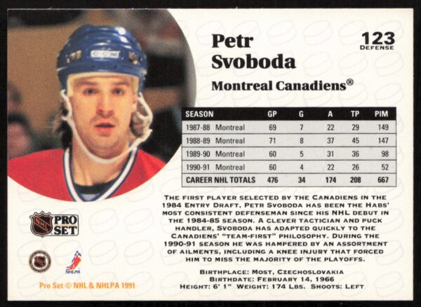 1991-92 Pro Set NHL Petr Svoboda #123 (Back)