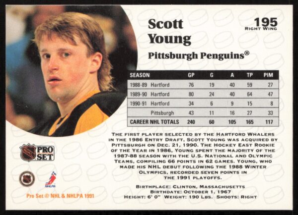 1991-92 Pro Set NHL Scott Young #195 (Back)