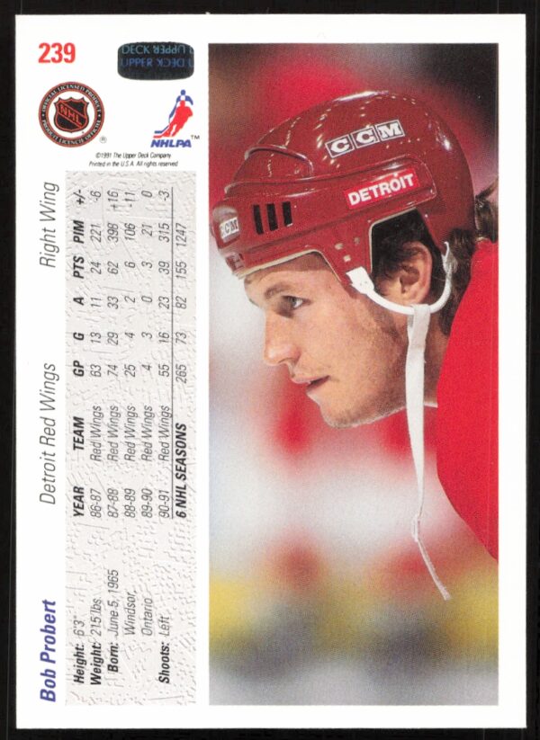 1991-92 Upper Deck Bob Probert #239 (Back)