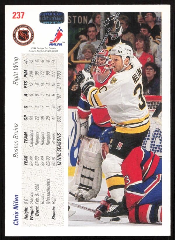 1991-92 Upper Deck Chris Nilan #237 (Back)