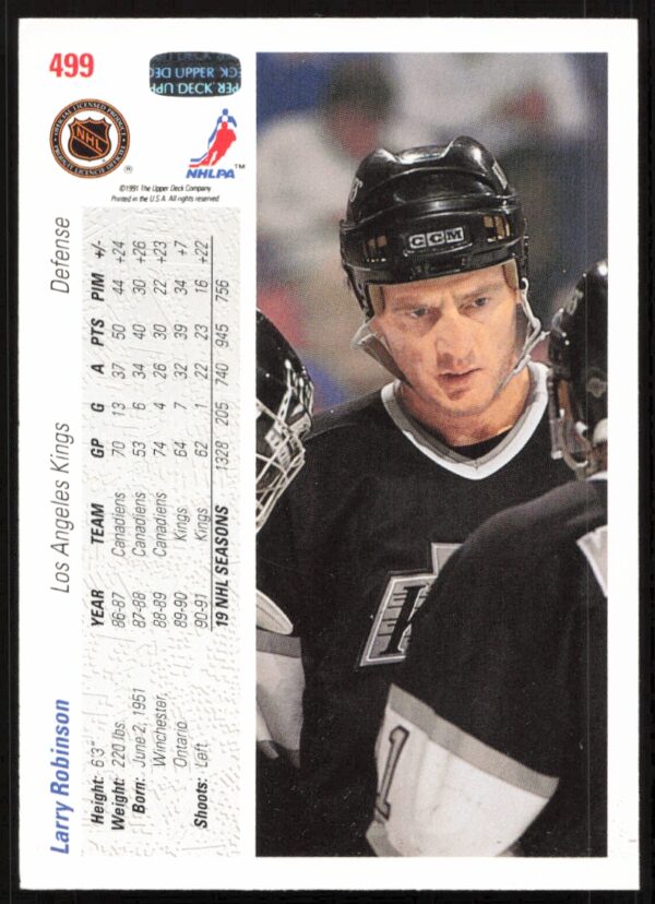 1991-92 Upper Deck Larry Robinson #499 (Back)