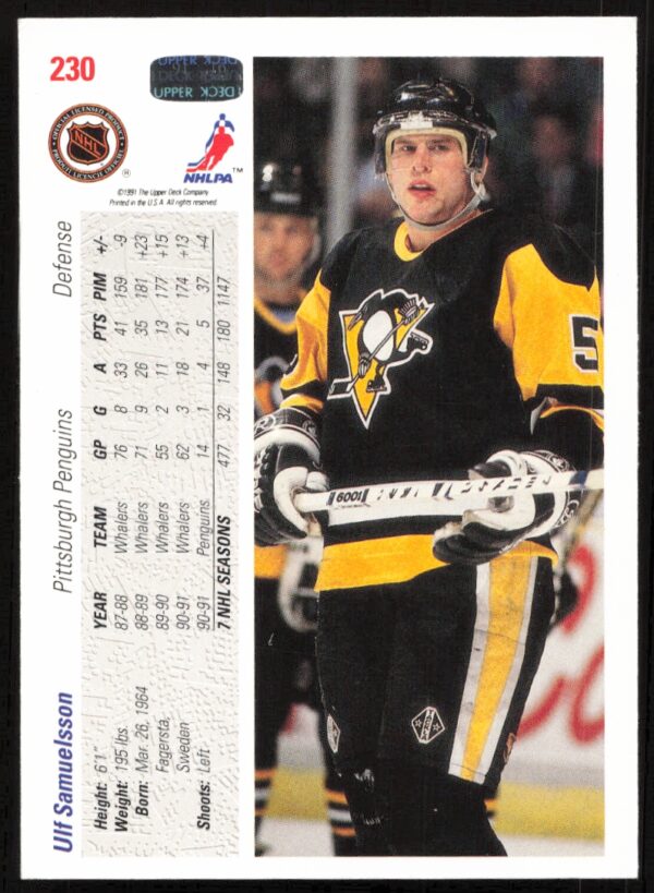 1991-92 Upper Deck Ulf Samuelsson #230 (Back)