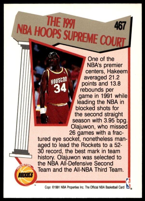 1991 Hoops Hakeem Olajuwon #467 (Back)