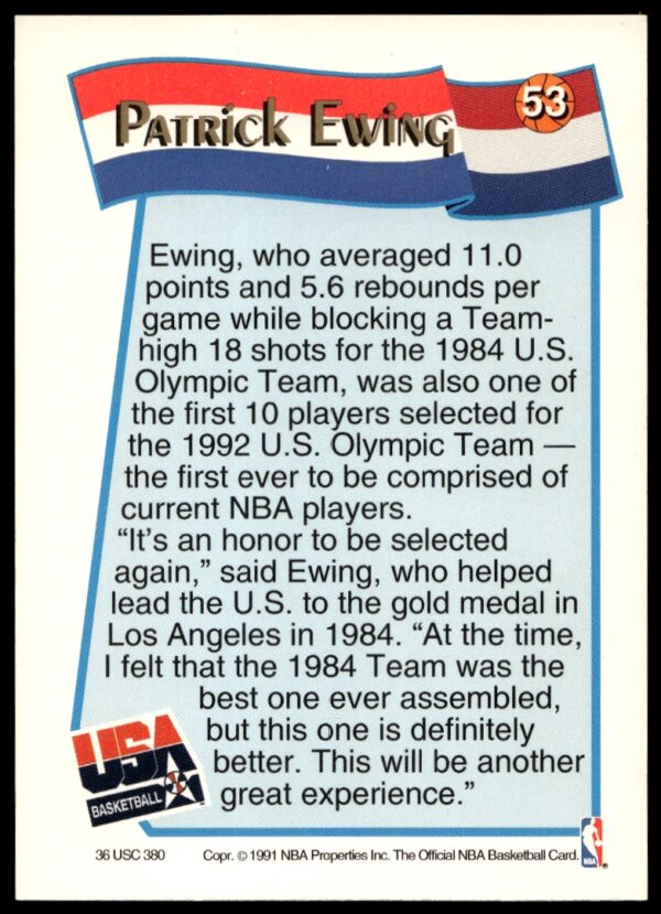 1991 Hoops Patrick Ewing #53 (Back)