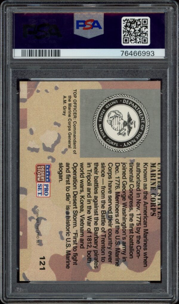 PSA-graded 1991 Pro Set card featuring United States history and Marine Corps, numbered 121.