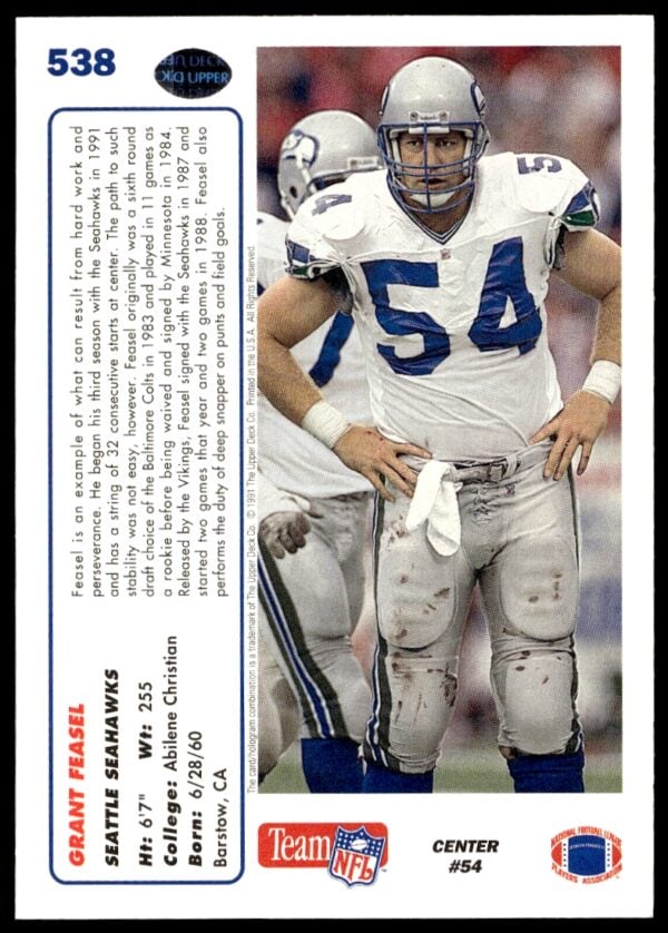 1991 Upper Deck Grant Feasel #538 (Back)