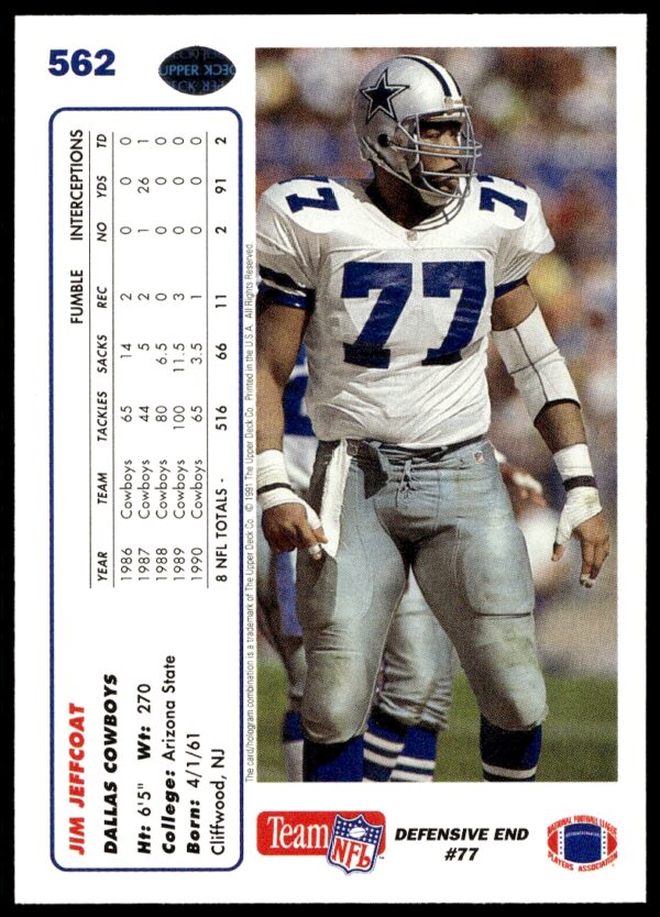 1991 Upper Deck Jim Jeffcoat #562 (Back)