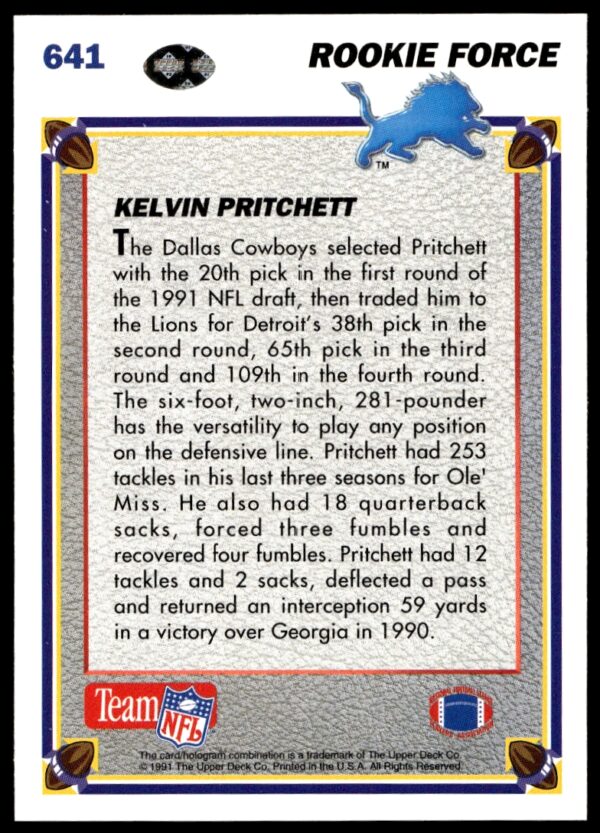 1991 Upper Deck Kelvin Pritchett #641 (Back)