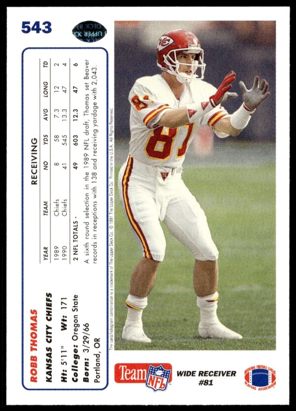 1991 Upper Deck Robb Thomas #543 (Back)