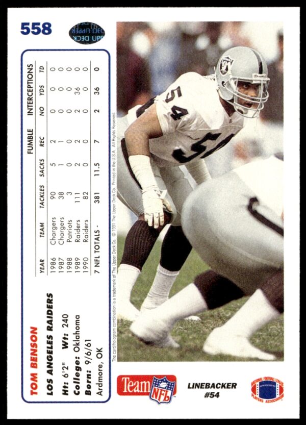 1991 Upper Deck Tom Benson #558 (Back)