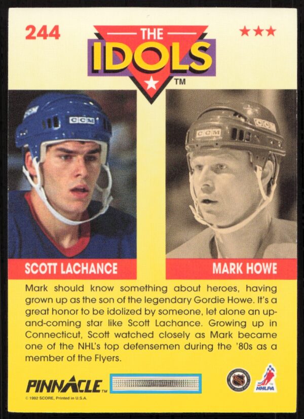 1992-93 Pinnacle Scott Lachance / Mark Howe The Idols #244 (Back)