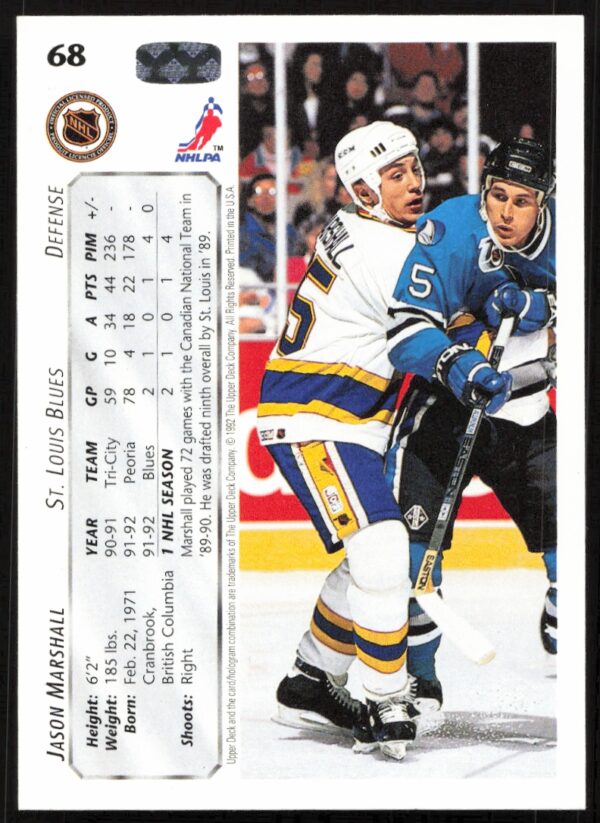 1992-93 Upper Deck Jason Marshall #68 (Back)