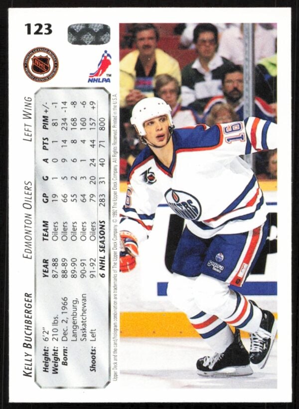 1992-93 Upper Deck Kelly Buchberger #123 (Back)