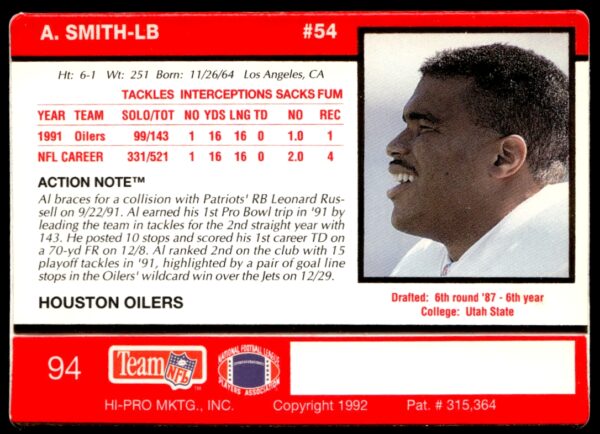 1992 Action Packed Al Smith #94 (Back)