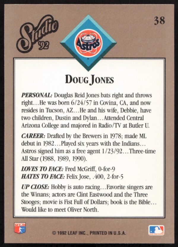 1992 Leaf Studio Doug Jones #38 (Back)