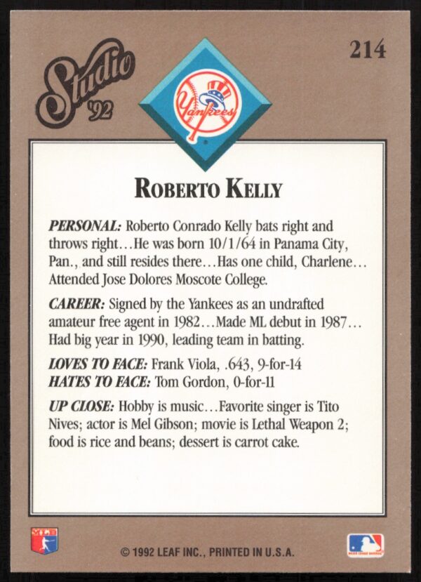 1992 Leaf Studio Roberto Kelly #214 (Back)