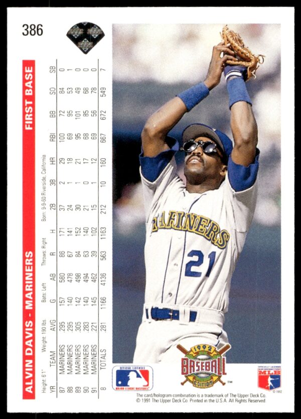 1992 Upper Deck Alvin Davis #386 (Back)