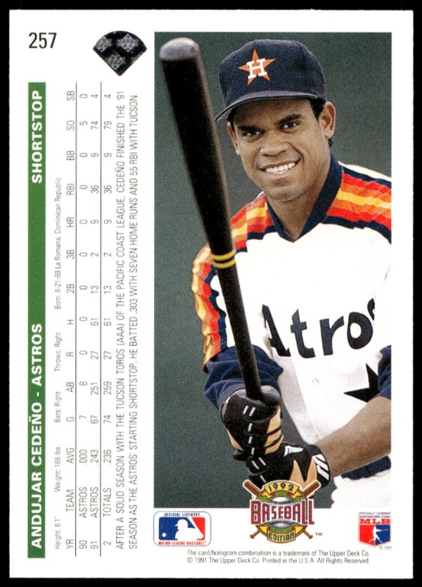 1992 Upper Deck Andujar Cedeno #257 (Back)