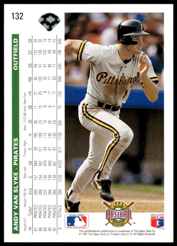 1992 Upper Deck Andy Van Slyke #132 (Back)