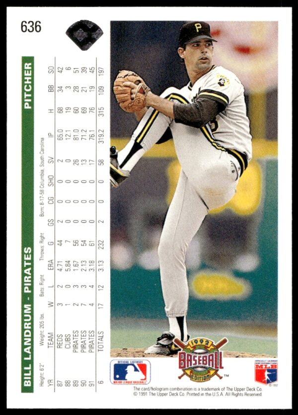 1992 Upper Deck Bill Landrum #636 (Back)