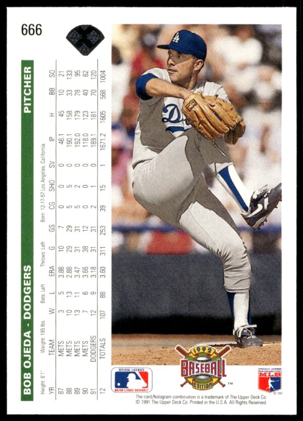 1992 Upper Deck Bob Ojeda #666 (Back)